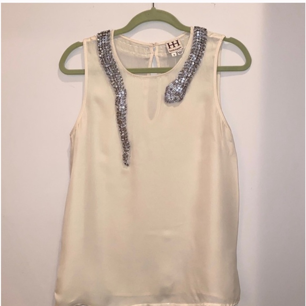 Haute Hippie Cream Embellished Blouse with Silver Details